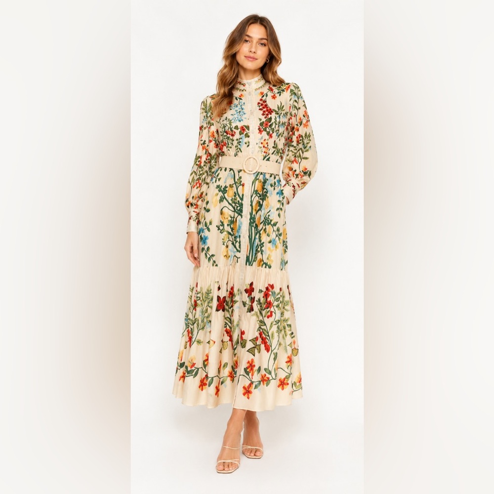 Vintage Cream Floral Maxi Dress